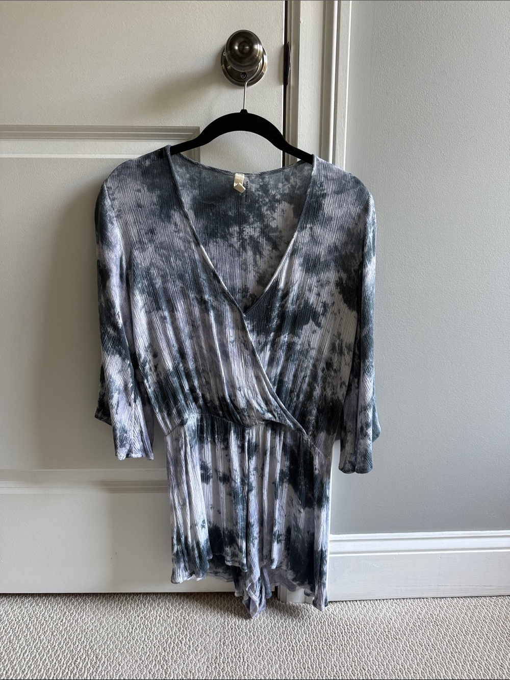Tie-Dye Gray & White Wrap Romper - Women’s Intimates
